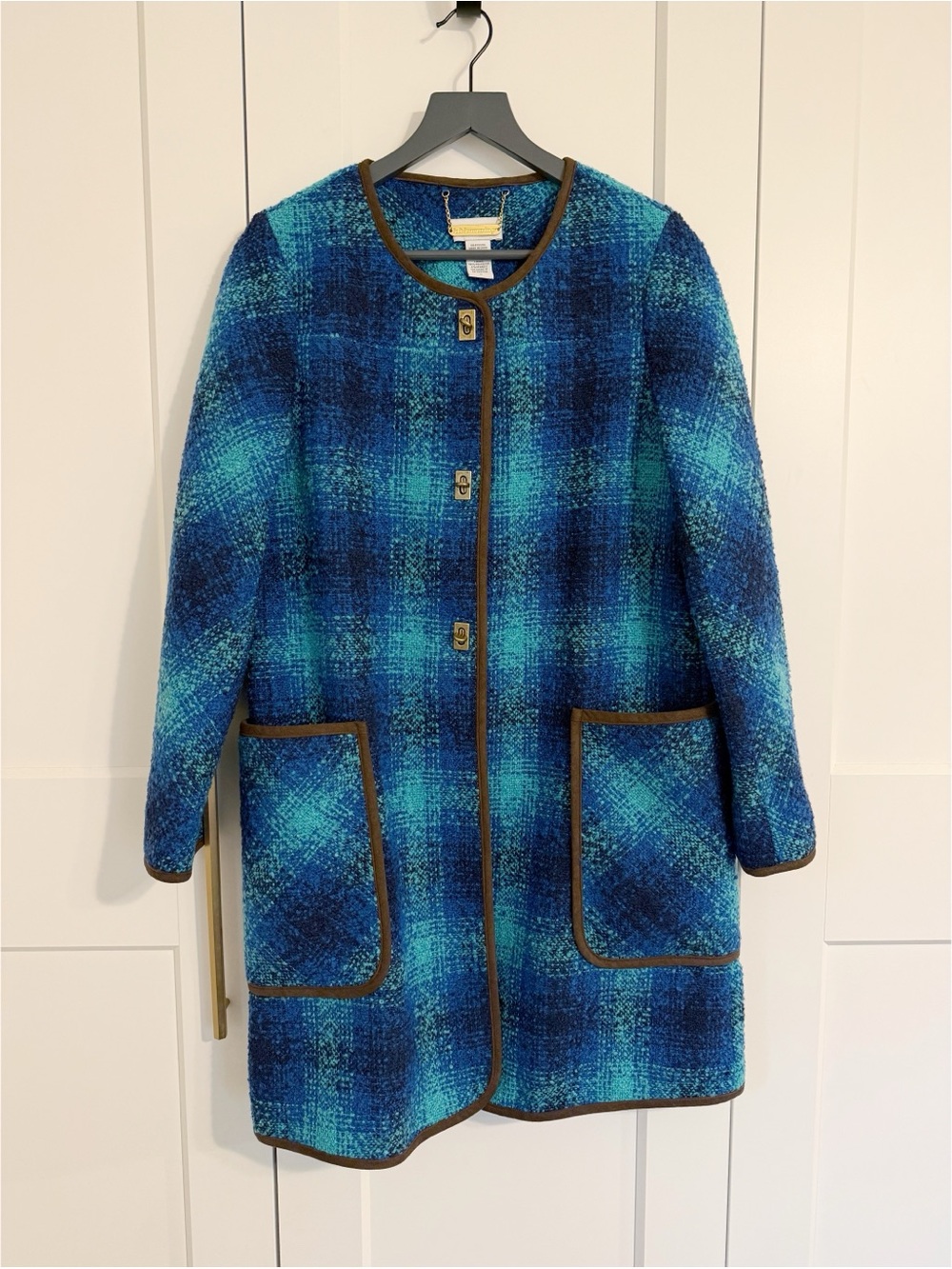 SOFT SURROUNDINGS Women’s Medium Blue Boucle Plaid Coat